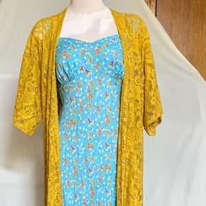 Mustard yellow lace kimono.